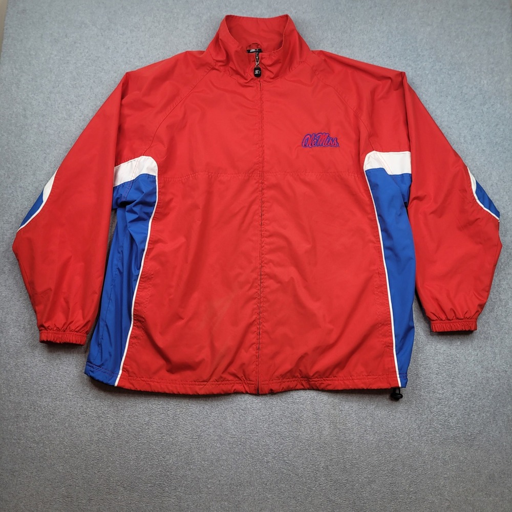 Ole Miss Starter Windbreaker Mens XL Red Rebels Full Zip Embroidered Jacket